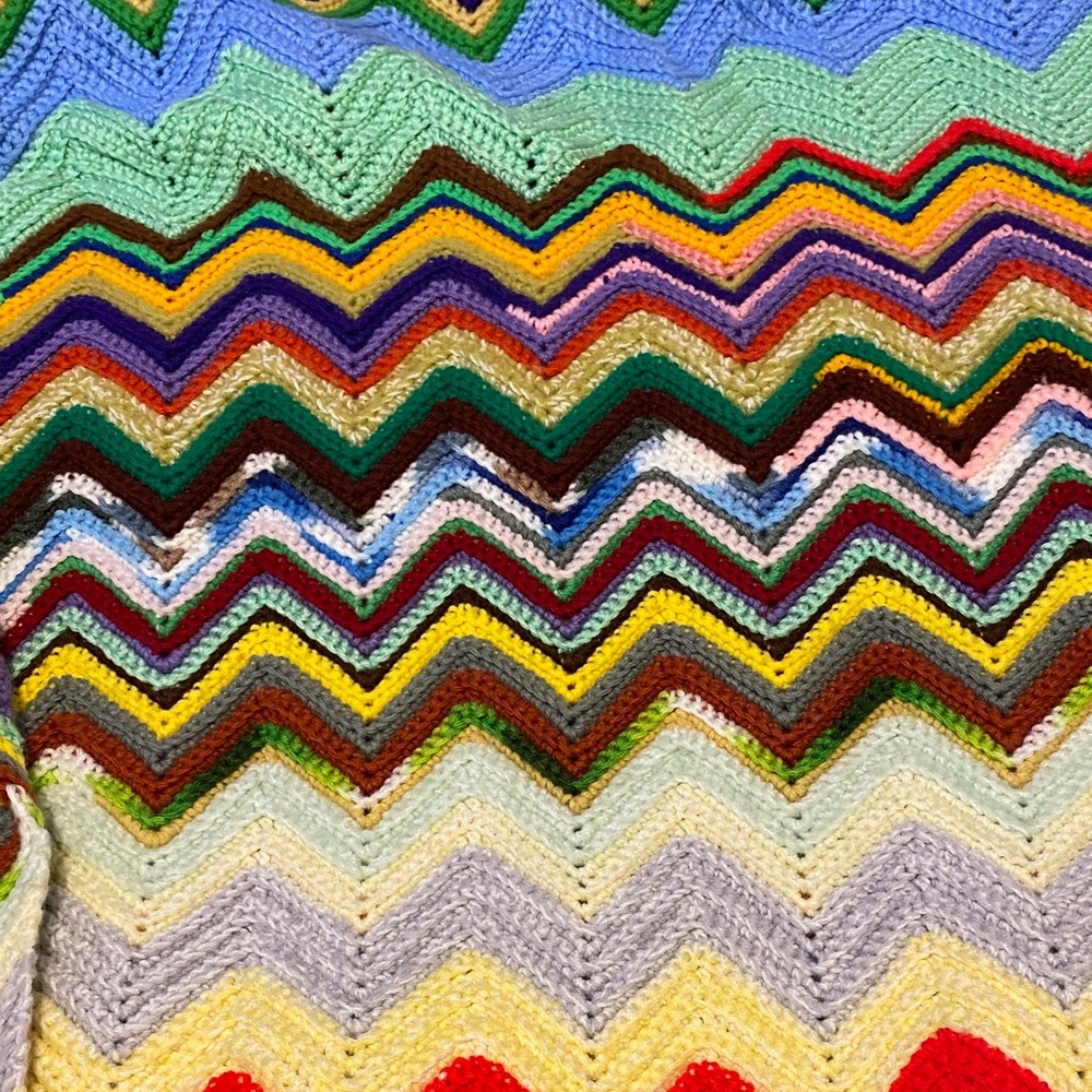 Colorful Chevron Knit Blanket,  handmade no holes.  Very nice and warm